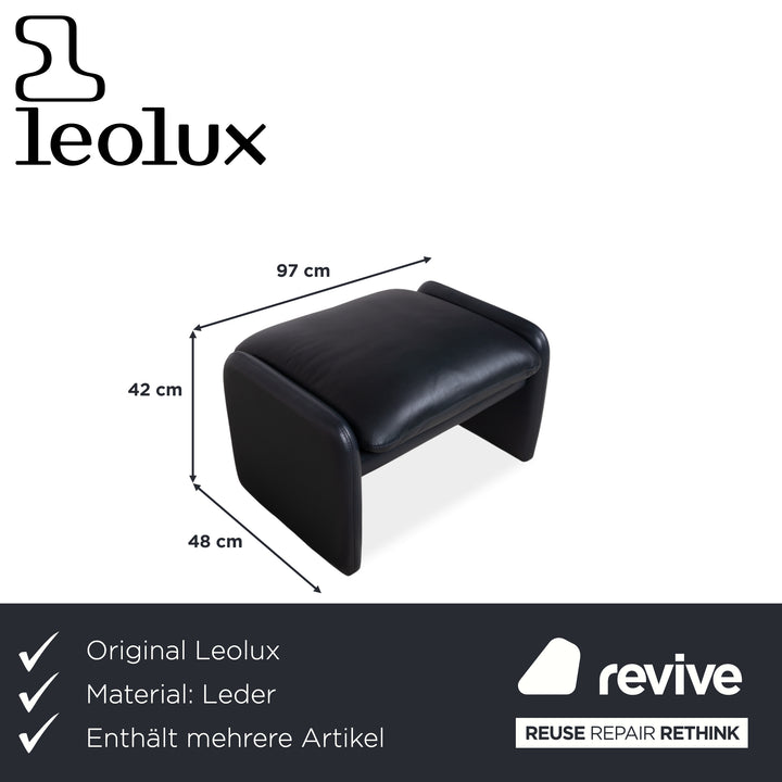 Leolux Garnitur Leder Dreisitzer Zweisitzer Hocker Dunkelblau Sofa Couch