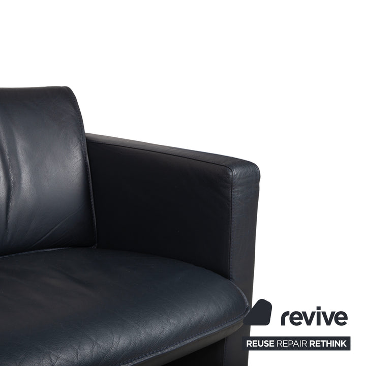 Leolux Garnitur Leder Dreisitzer Zweisitzer Hocker Dunkelblau Sofa Couch