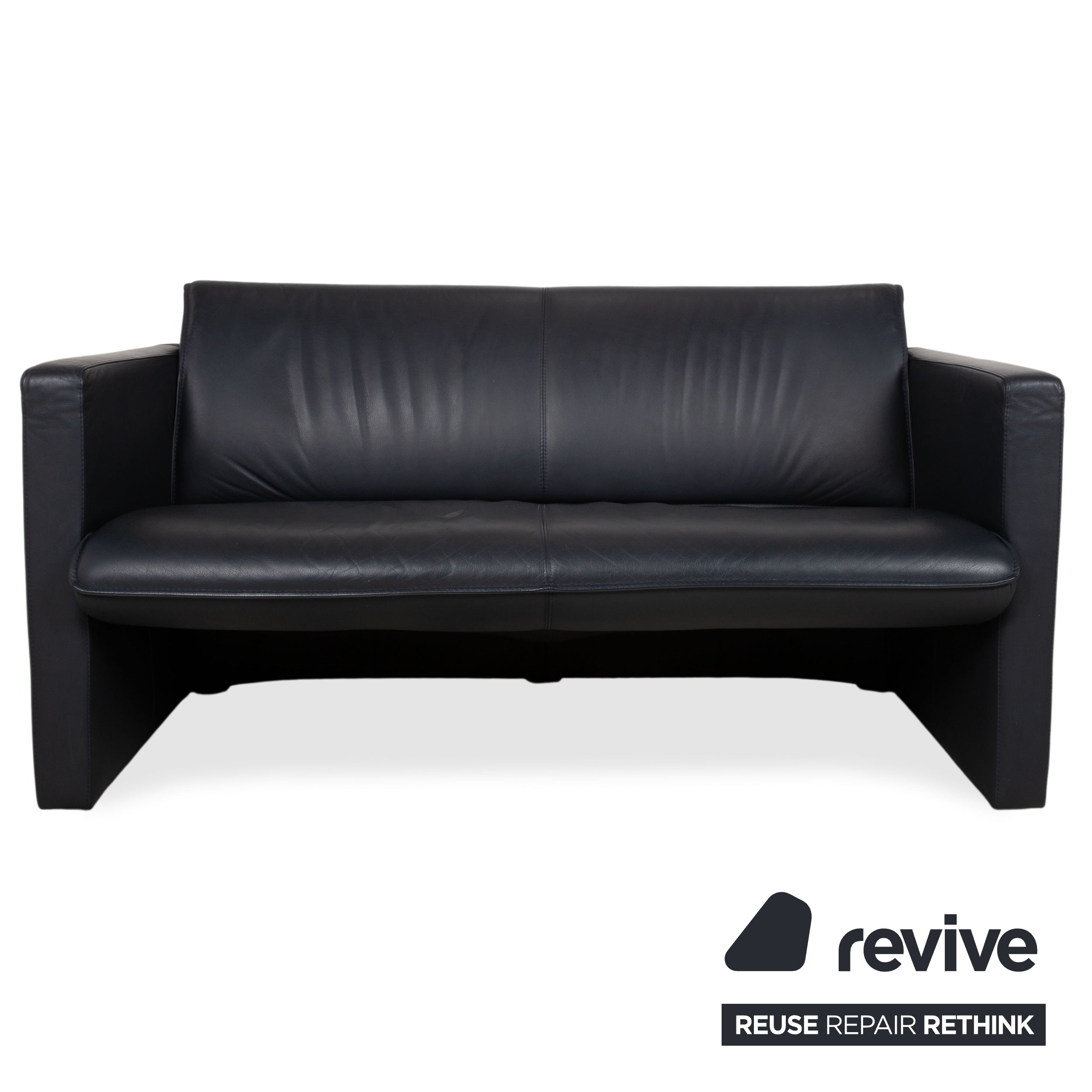 Leolux Garnitur Leder Dreisitzer Zweisitzer Hocker Dunkelblau Sofa Couch