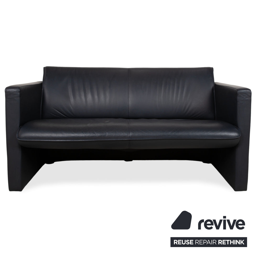 Leolux Garnitur Leder Dreisitzer Zweisitzer Hocker Dunkelblau Sofa Couch