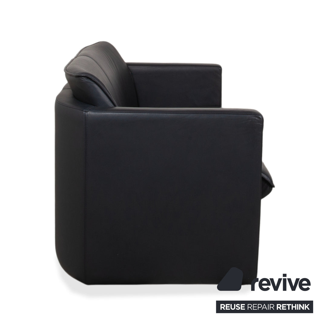 Leolux Garnitur Leder Dreisitzer Zweisitzer Hocker Dunkelblau Sofa Couch