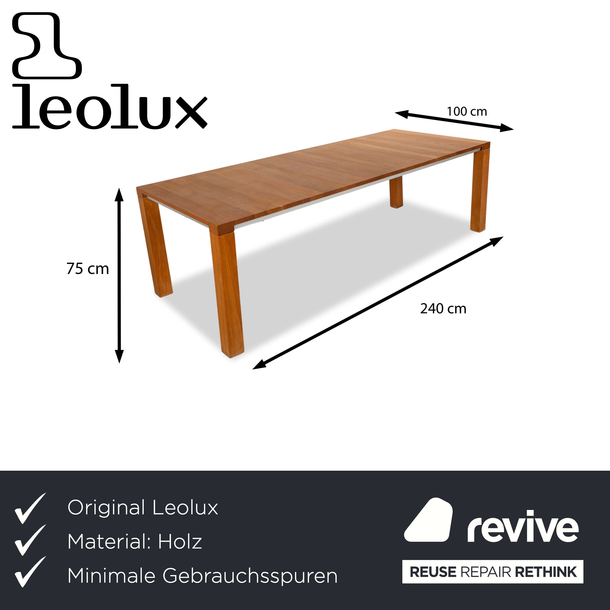 Leolux Holz Esstisch Braun 240 x 100 cm