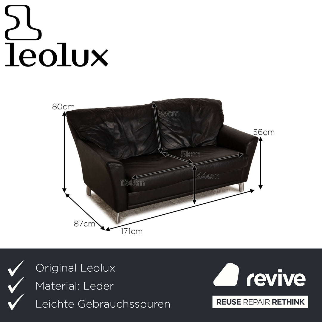 Leolux Leather Two Seater Black Sofa Couch