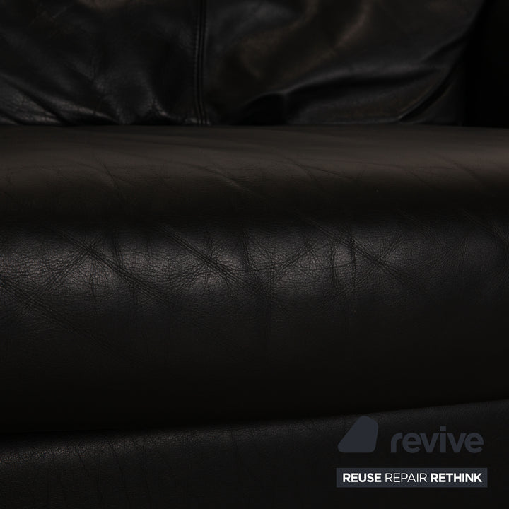 Leolux Leather Two Seater Black Sofa Couch