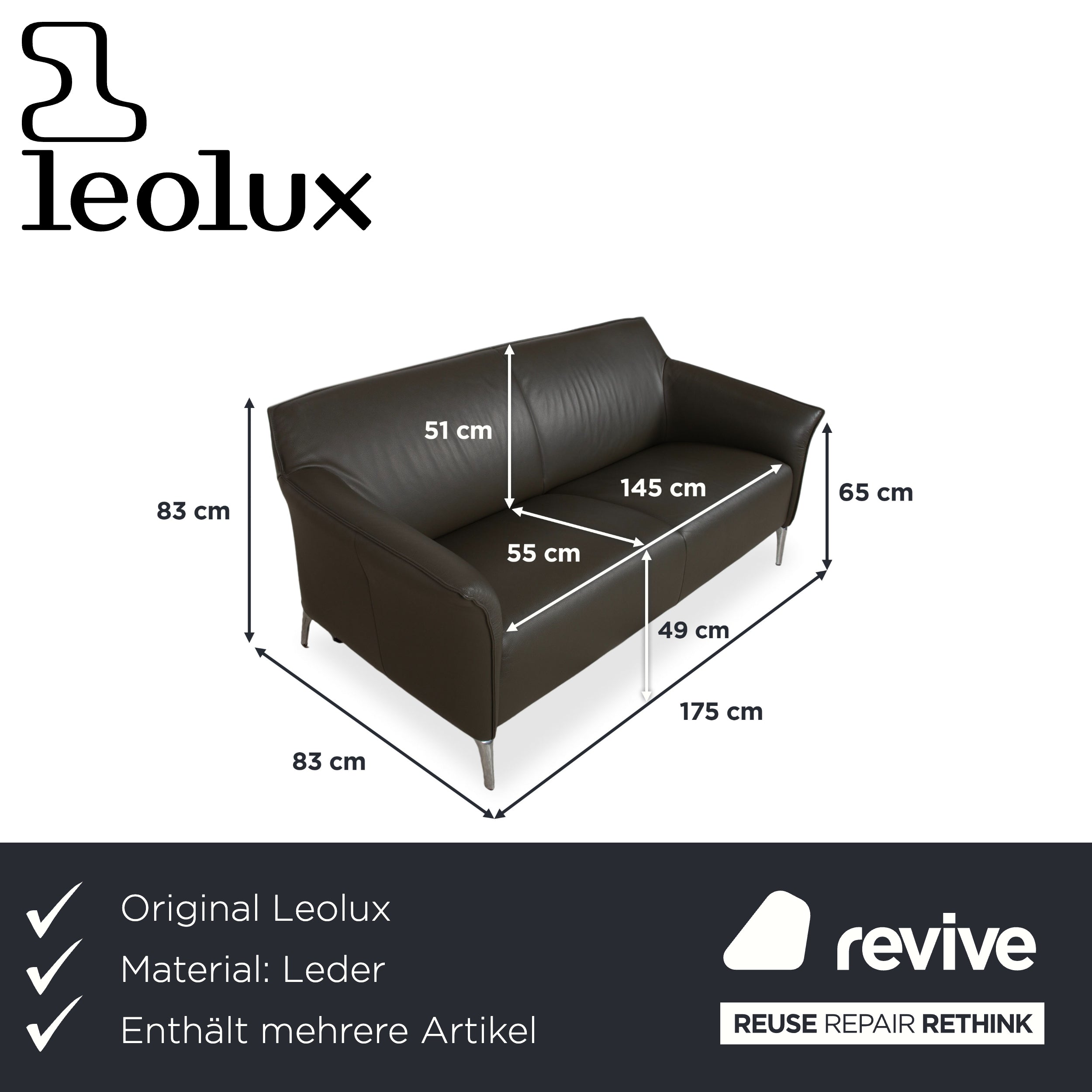 Leolux Mayon leather set, three-seater, two-seater, dark green, sofa, couch