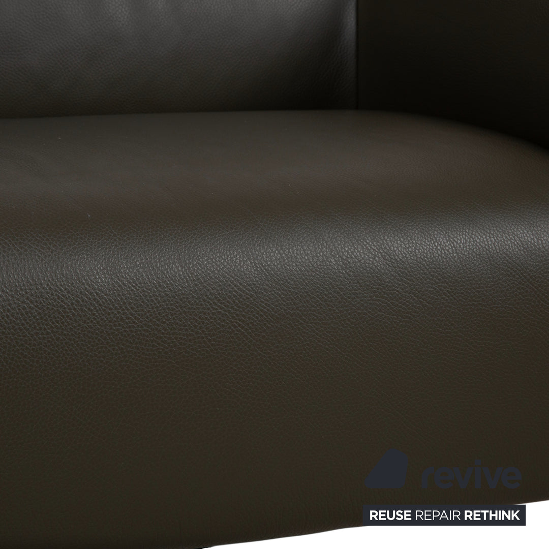 Leolux Mayon Garnitur Leder Dreisitzer Zweisitzer Dunkelgrün Sofa Couch