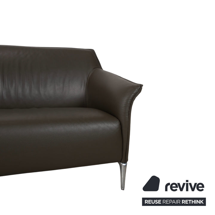 Leolux Mayon Garnitur Leder Dreisitzer Zweisitzer Dunkelgrün Sofa Couch