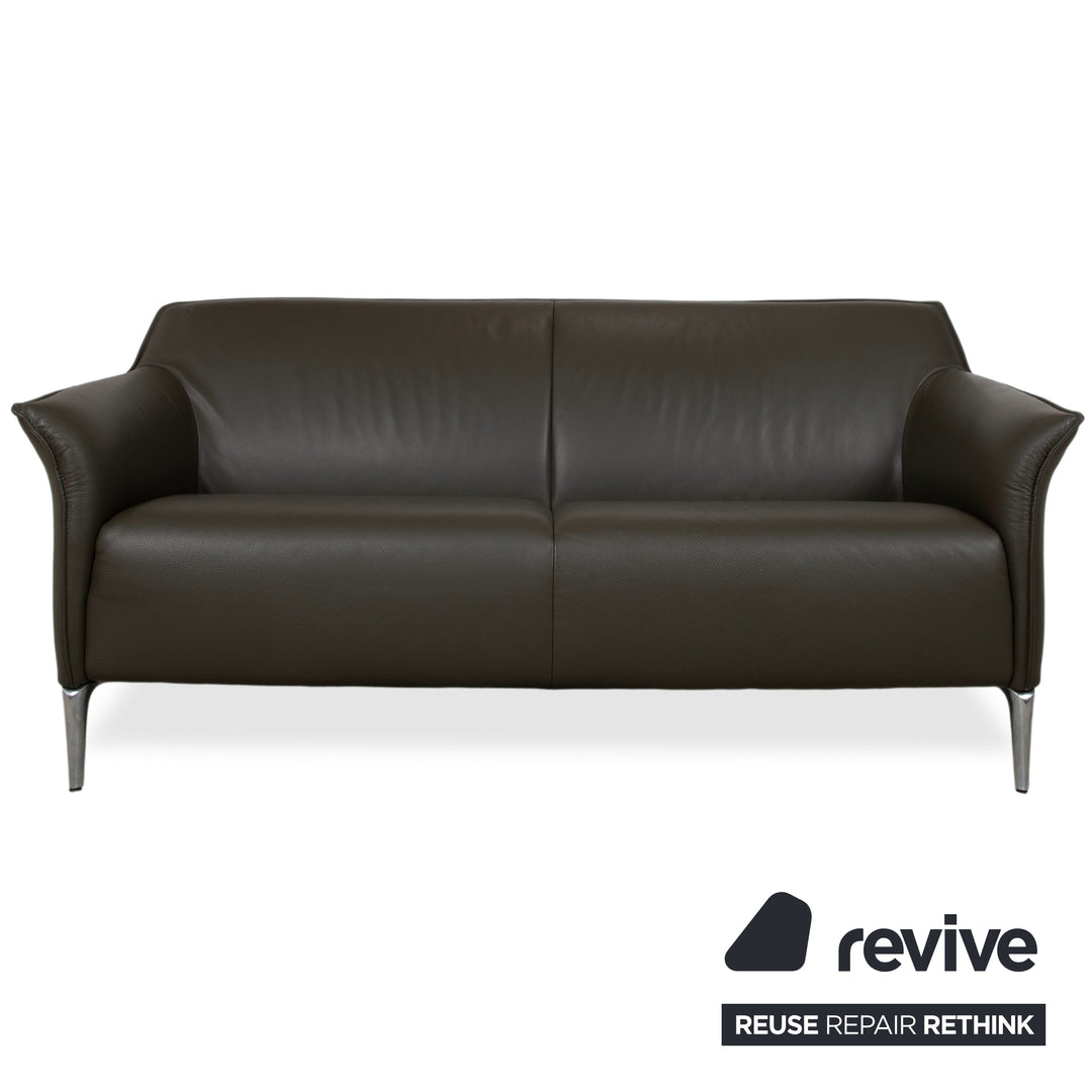 Leolux Mayon Garnitur Leder Dreisitzer Zweisitzer Dunkelgrün Sofa Couch