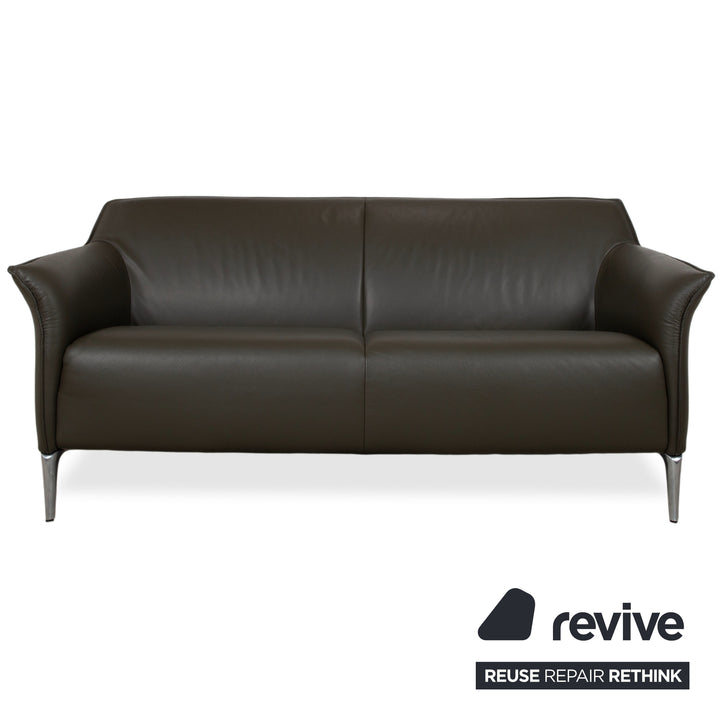 Leolux Mayon Garnitur Leder Dreisitzer Zweisitzer Dunkelgrün Sofa Couch