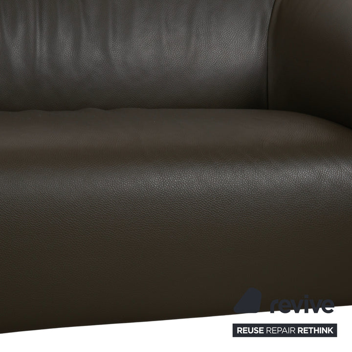 Leolux Mayon Garnitur Leder Dreisitzer Zweisitzer Dunkelgrün Sofa Couch