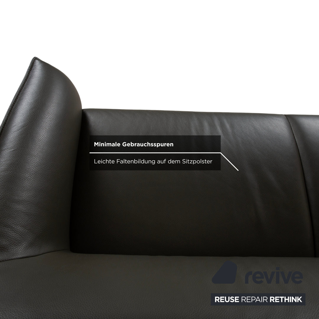 Leolux Mayon Garnitur Leder Dreisitzer Zweisitzer Dunkelgrün Sofa Couch