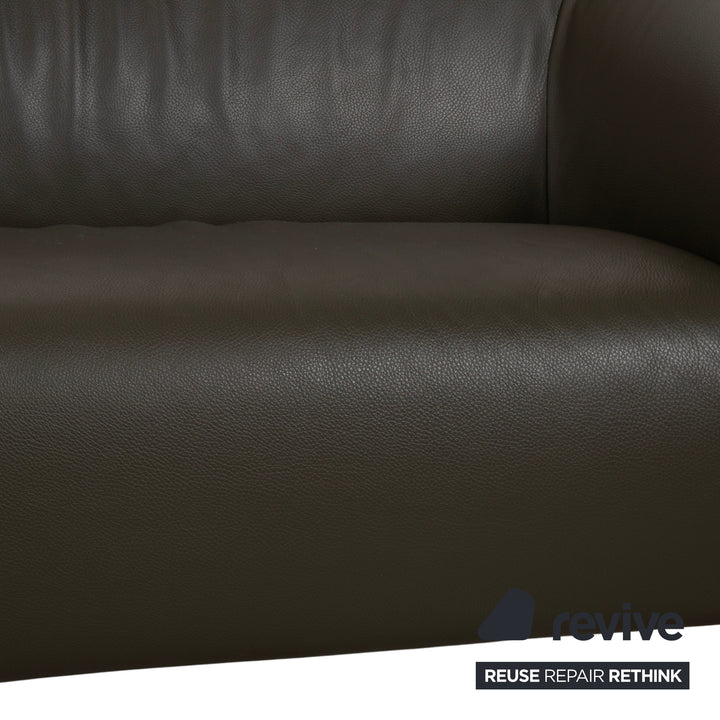 Leolux Mayon Leder Dreisitzer Dunkelgrün Sofa Couch