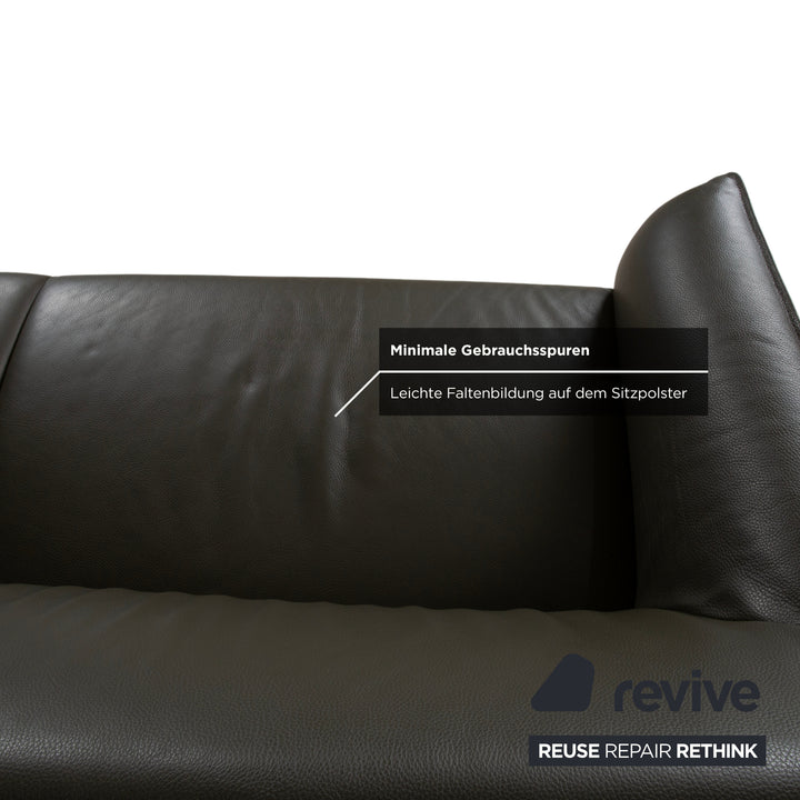 Leolux Mayon Leder Dreisitzer Dunkelgrün Sofa Couch