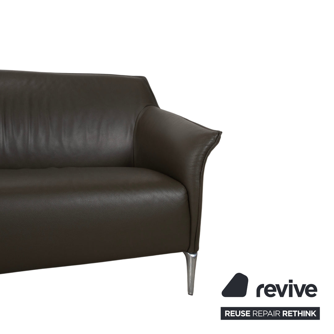 Leolux Mayon Leder Dreisitzer Dunkelgrün Sofa Couch