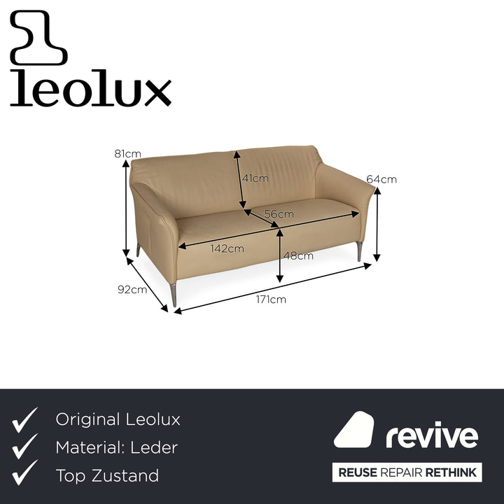 Leolux Mayon Leather Two-Seater Cream Sofa Couch