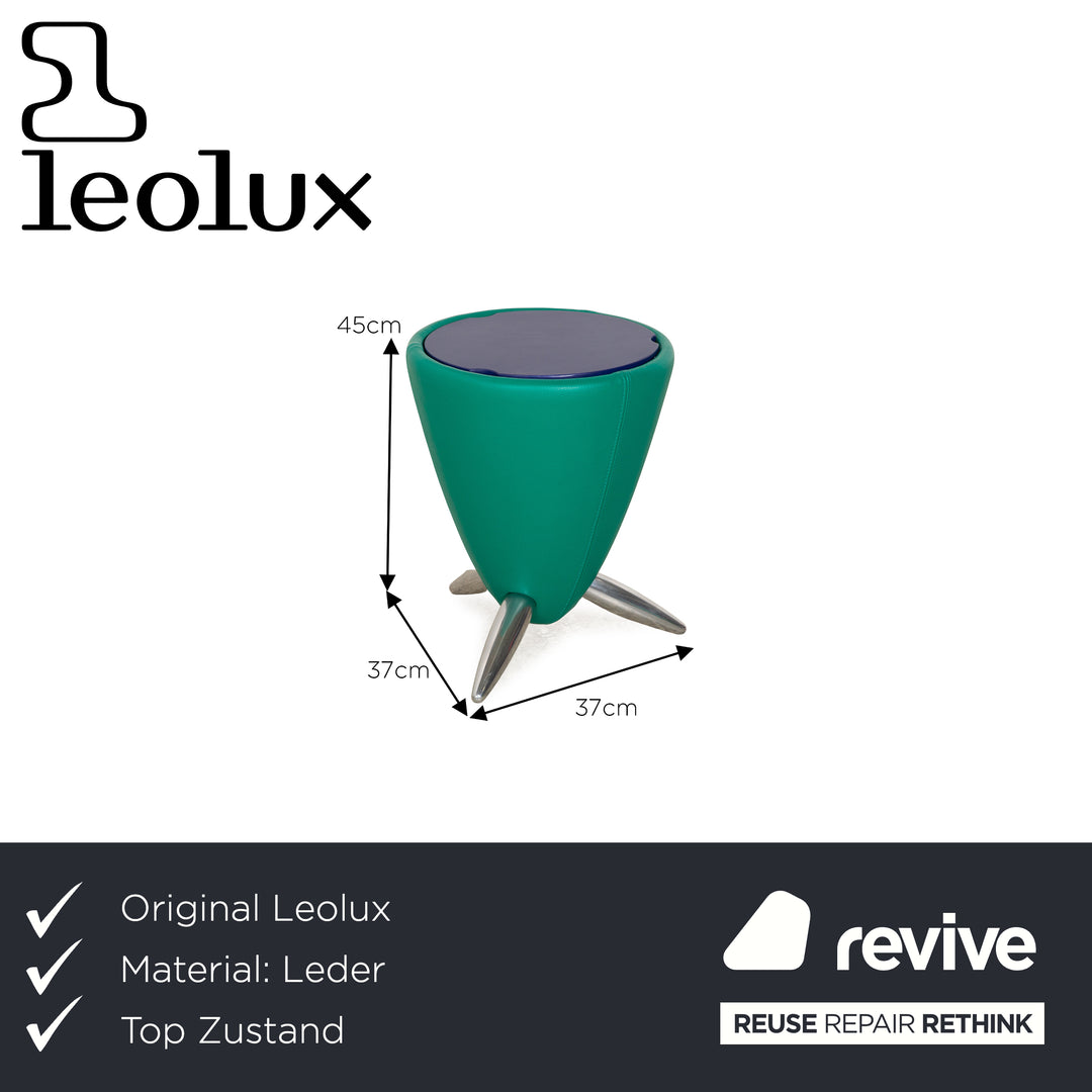 Leolux TamTam Bongo Leather Stool Green Blue Storage Compartment