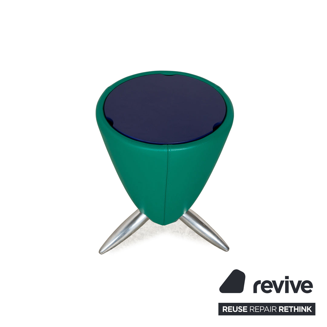 Tabouret en cuir Leolux TamTam Bongo vert bleu compartiment de rangement