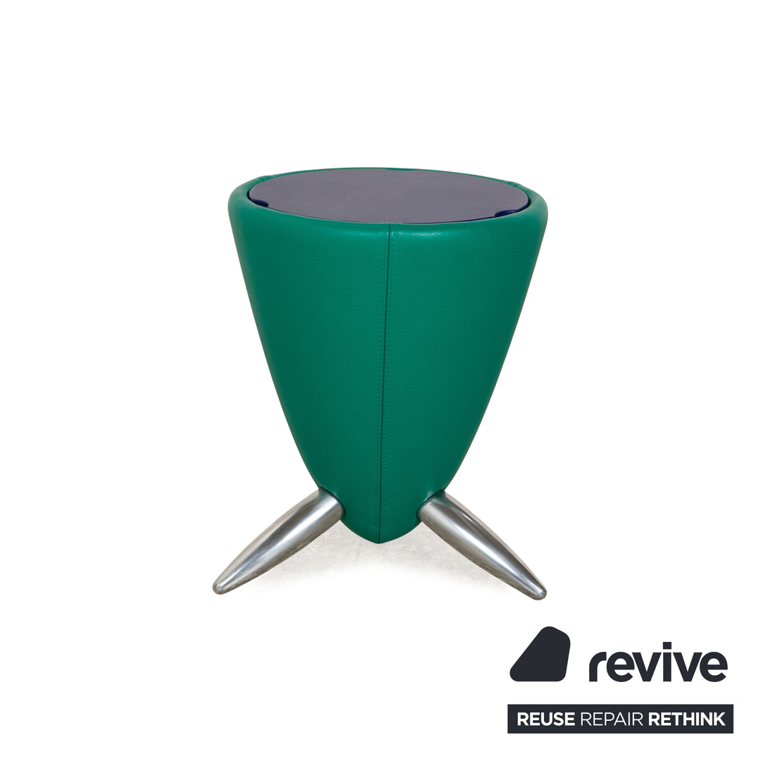 Tabouret en cuir Leolux TamTam Bongo vert bleu compartiment de rangement