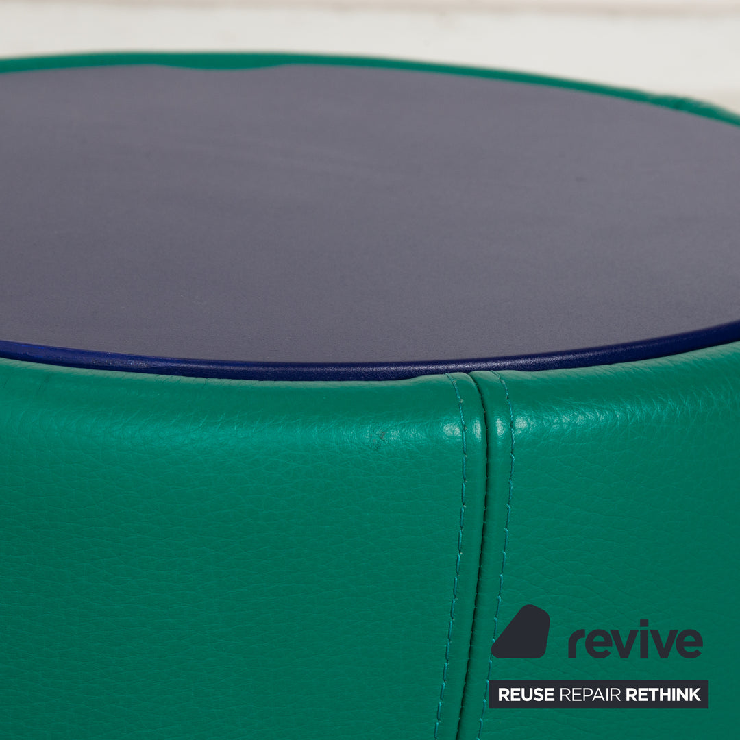 Leolux TamTam Bongo Leather Stool Green Blue Storage Compartment