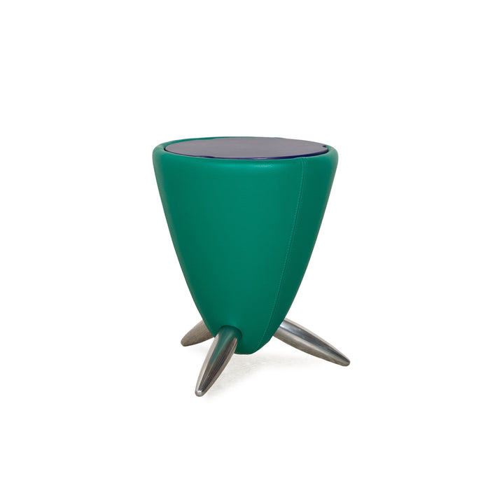 Tabouret en cuir Leolux TamTam Bongo vert bleu compartiment de rangement