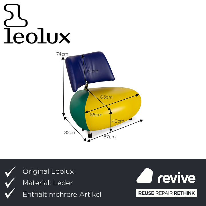 Leolux Pallone Leather Armchair Set Yellow Green Blue Armchair Stool