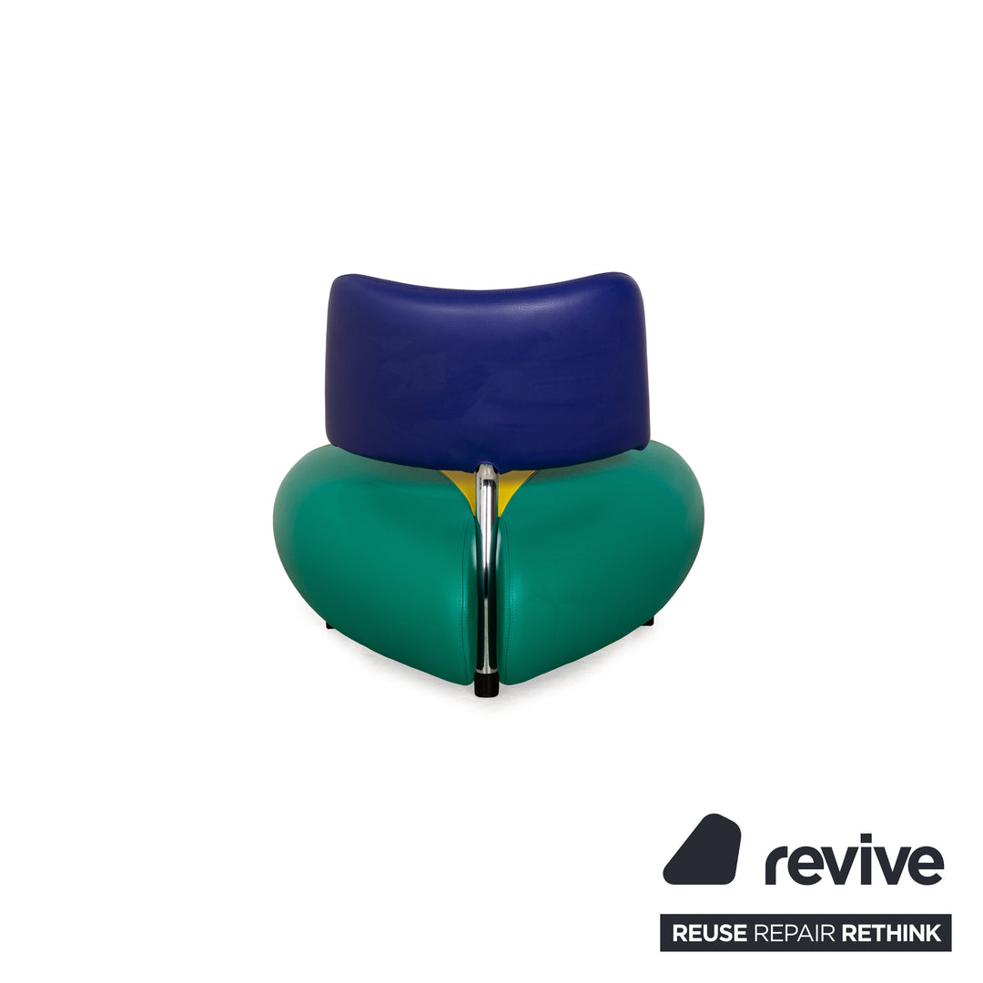 Leolux Pallone Leather Armchair Set Yellow Green Blue Armchair Stool