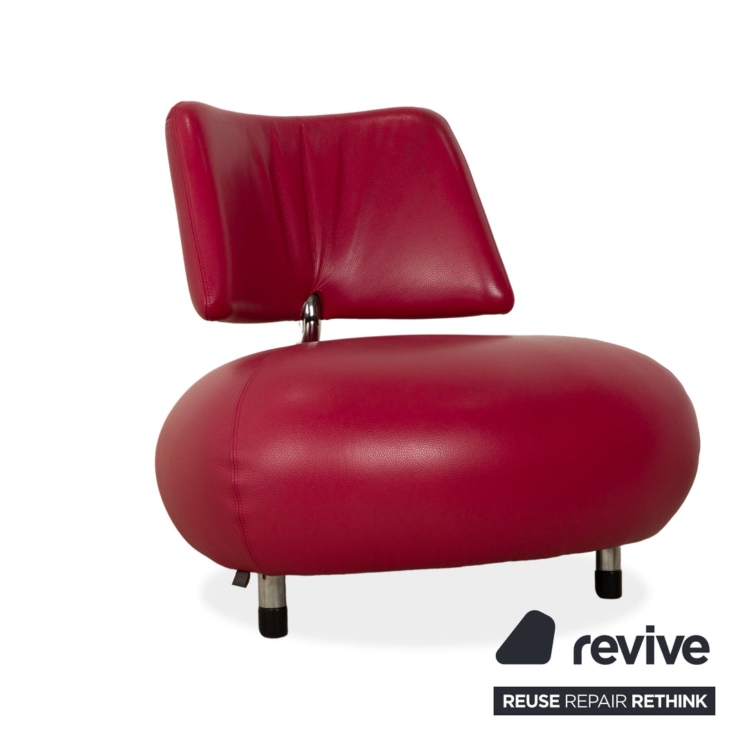 Leolux Pallone Leder Sessel Garnitur Hocker Lila Rot Space Age