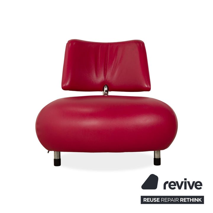 Leolux Pallone Leather Armchair Set Stool Purple Red Space Age