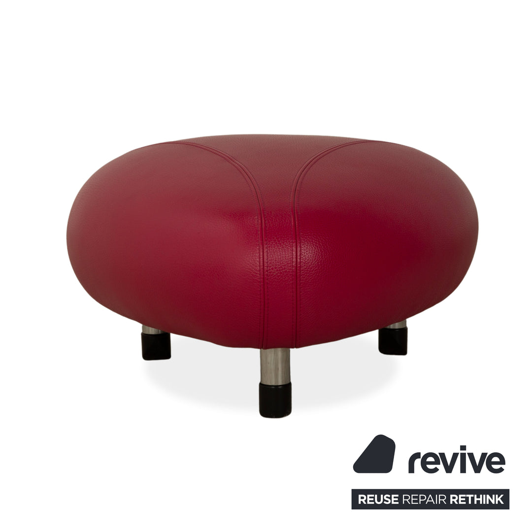 Leolux Pallone Leather Armchair Set Stool Purple Red Space Age