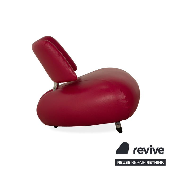 Leolux Pallone Leather Armchair Set Stool Purple Red Space Age