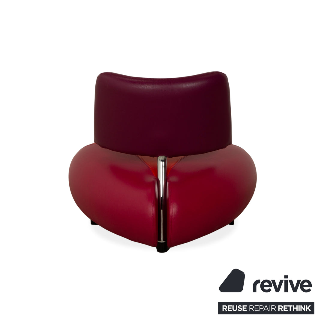 Ensemble de fauteuils et tabourets en cuir Pallone de Leolux, violet, rouge, style Space Age