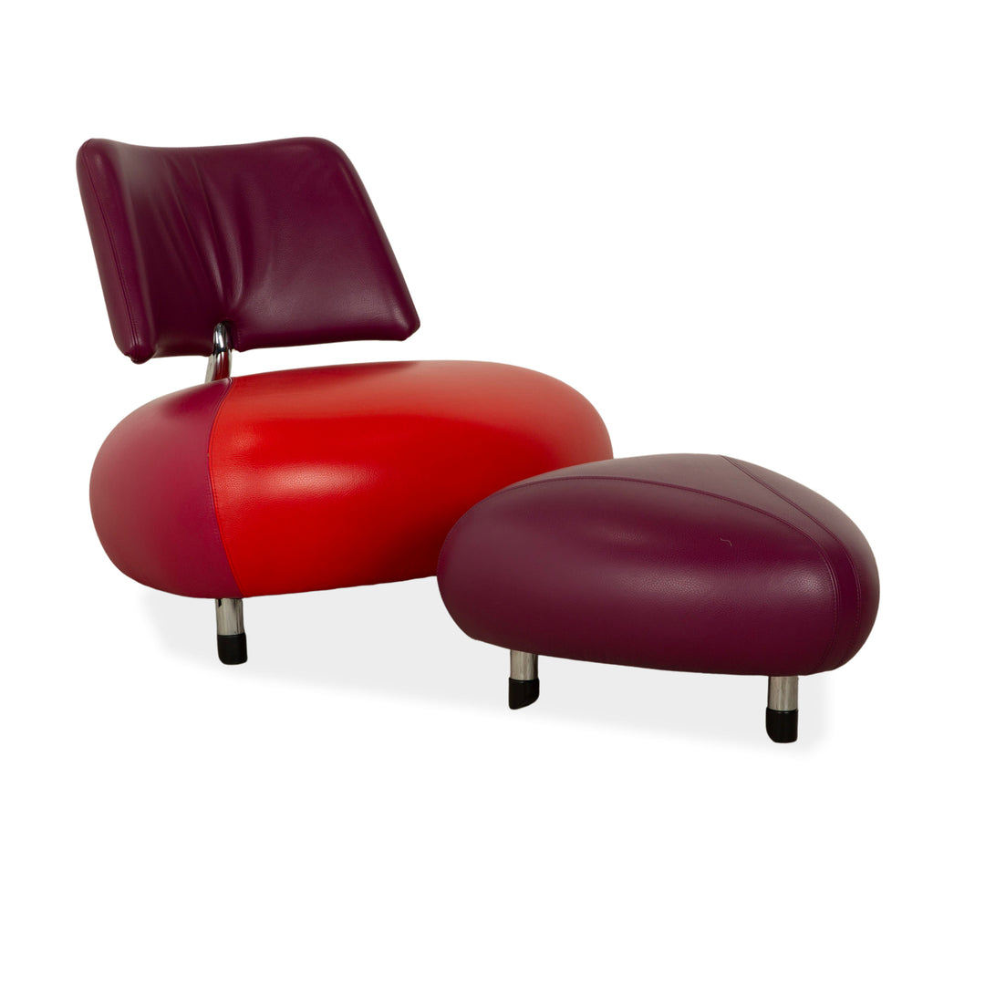 Ensemble de fauteuils et tabourets en cuir Pallone de Leolux, violet, rouge, style Space Age