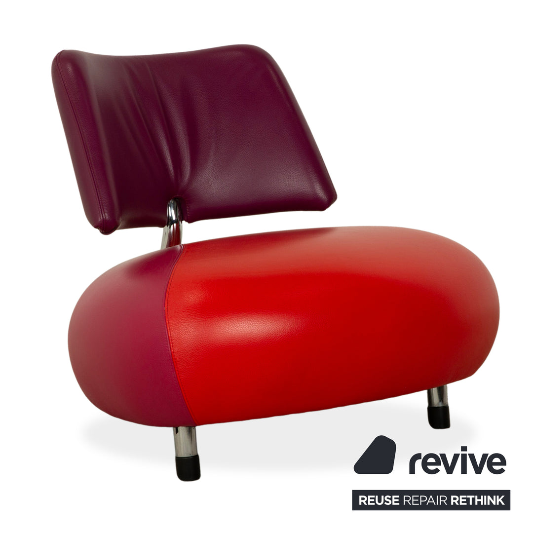 Leolux Pallone Leder Sessel Garnitur Hocker Lila Violett Rot Space Age