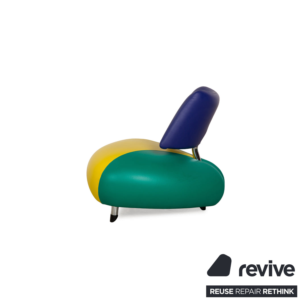 Leolux Pallone Leather Armchair Yellow Green Blue