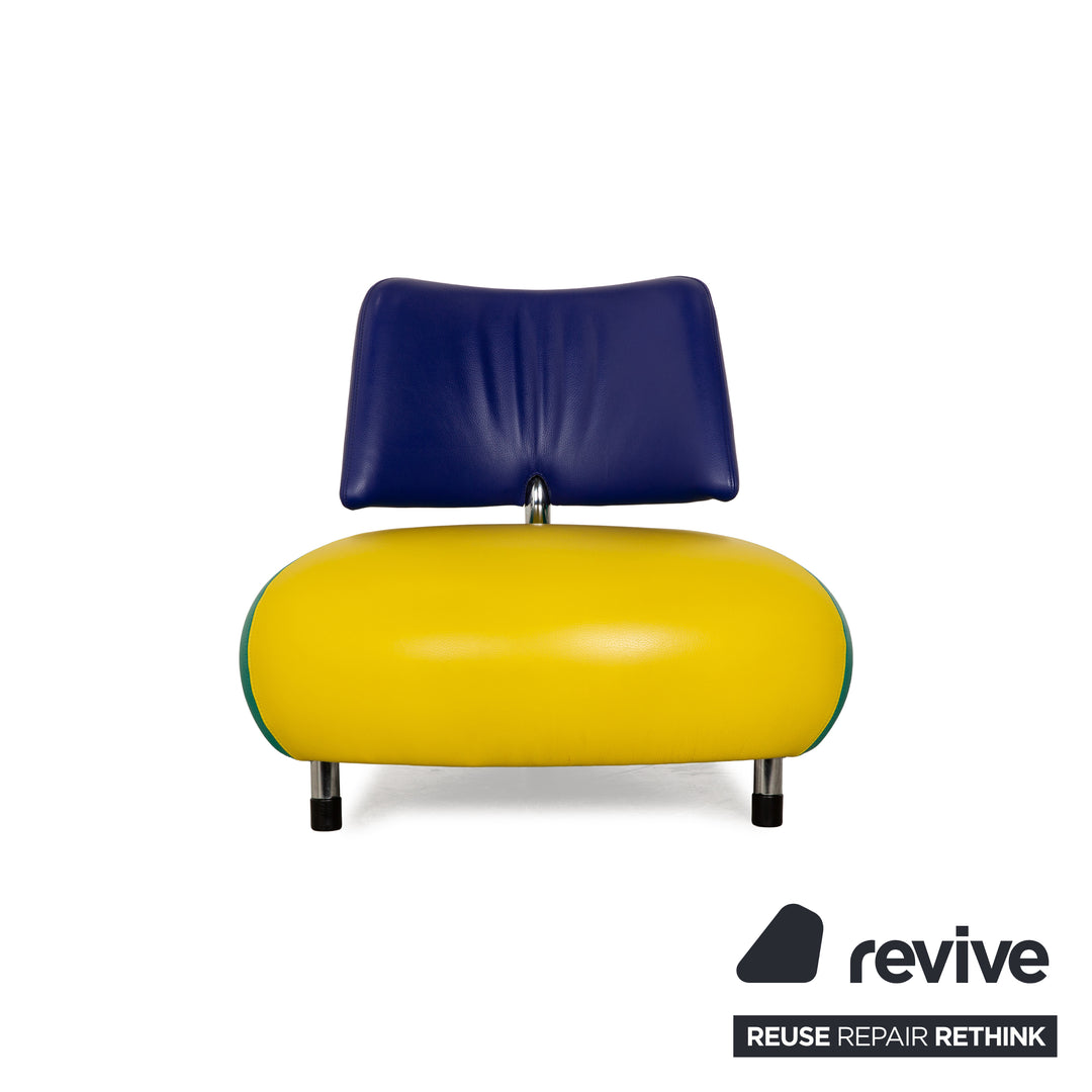 Leolux Pallone Leather Armchair Yellow Green Blue