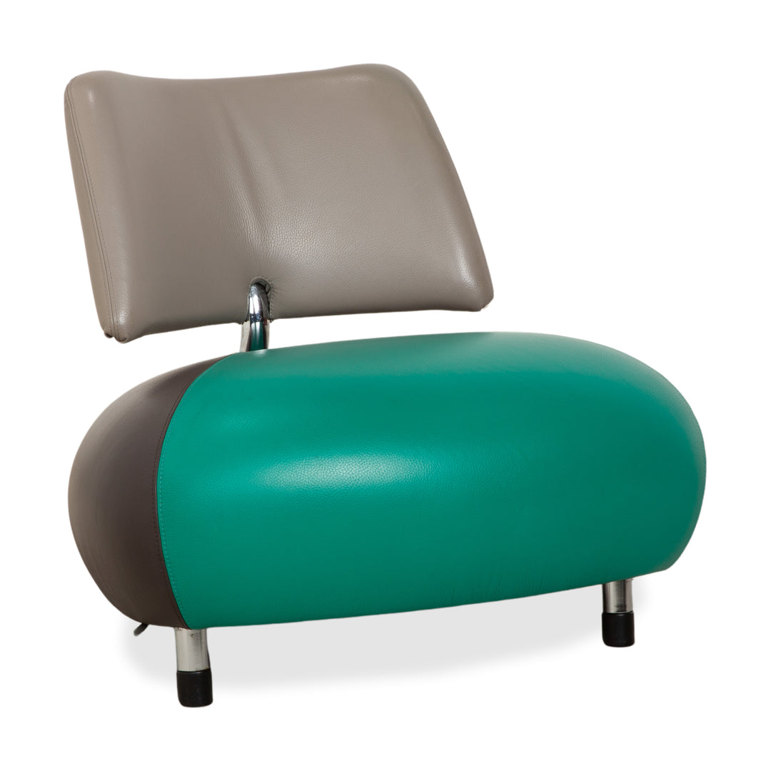 Leolux Pallone Leder Sessel Grün Dunkelgrau Taupe