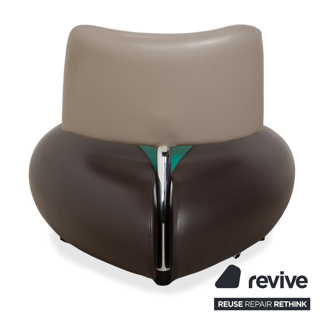 Leolux Pallone Leder Sessel Hocker Grün Dunkelgrau Taupe