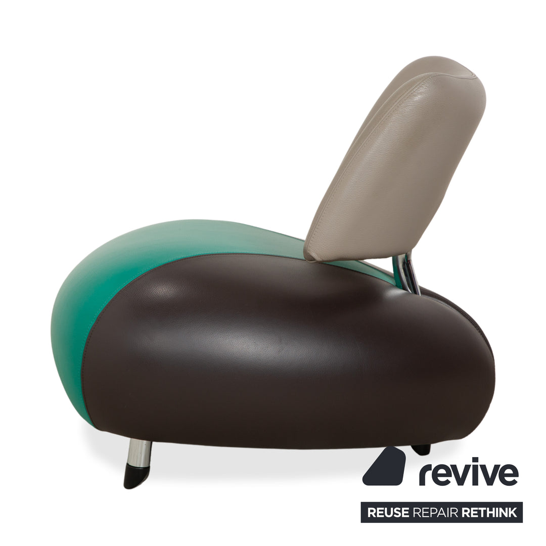 Leolux Pallone Leder Sessel Hocker Grün Dunkelgrau Taupe