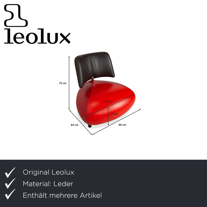 Fauteuil et tabouret en cuir Leolux Pallone, vert, gris foncé, taupe, rouge, orange