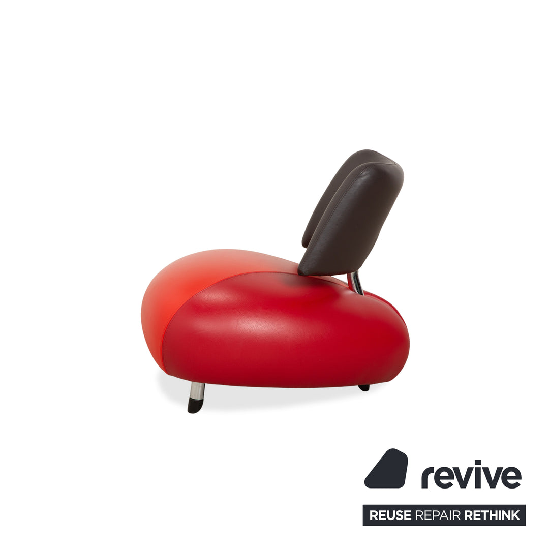 Fauteuil et tabouret en cuir Leolux Pallone, vert, gris foncé, taupe, rouge, orange