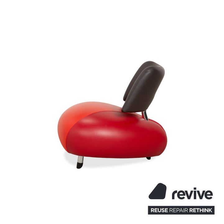 Fauteuil et tabouret en cuir Leolux Pallone, vert, gris foncé, taupe, rouge, orange
