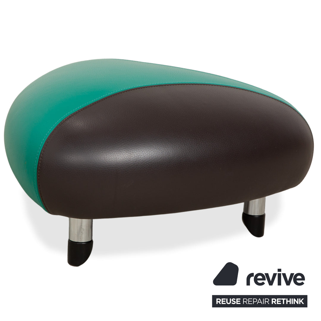 Fauteuil et tabouret en cuir Leolux Pallone, vert, gris foncé, taupe, rouge, orange