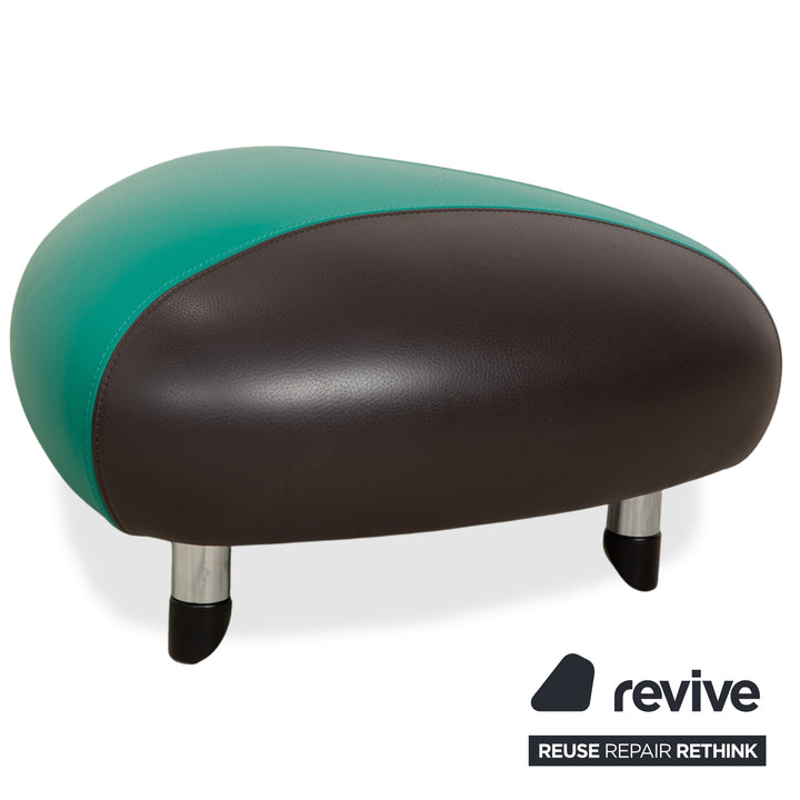Fauteuil et tabouret en cuir Leolux Pallone, vert, gris foncé, taupe, rouge, orange