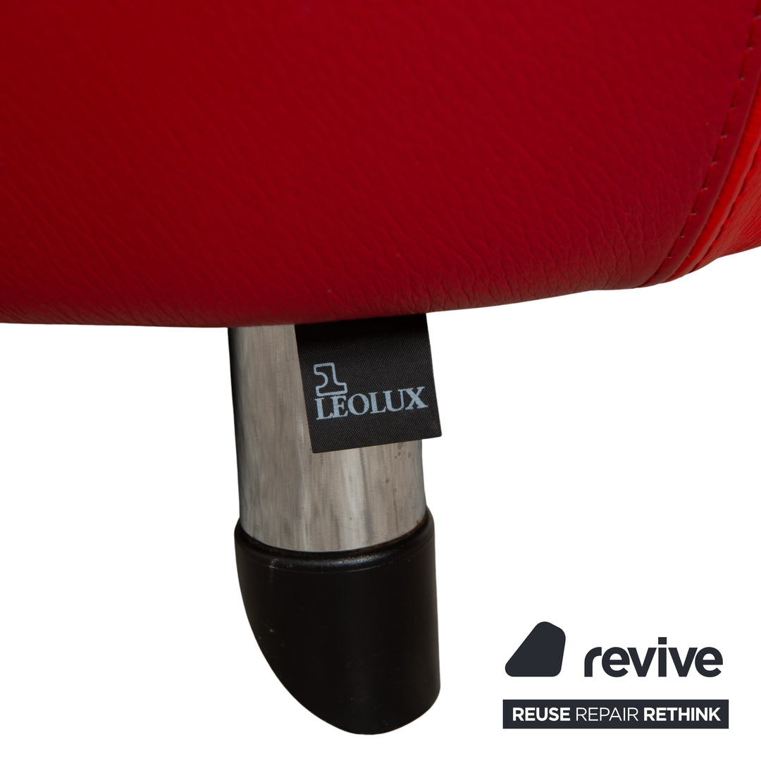 Fauteuil et tabouret en cuir Leolux Pallone, vert, gris foncé, taupe, rouge, orange