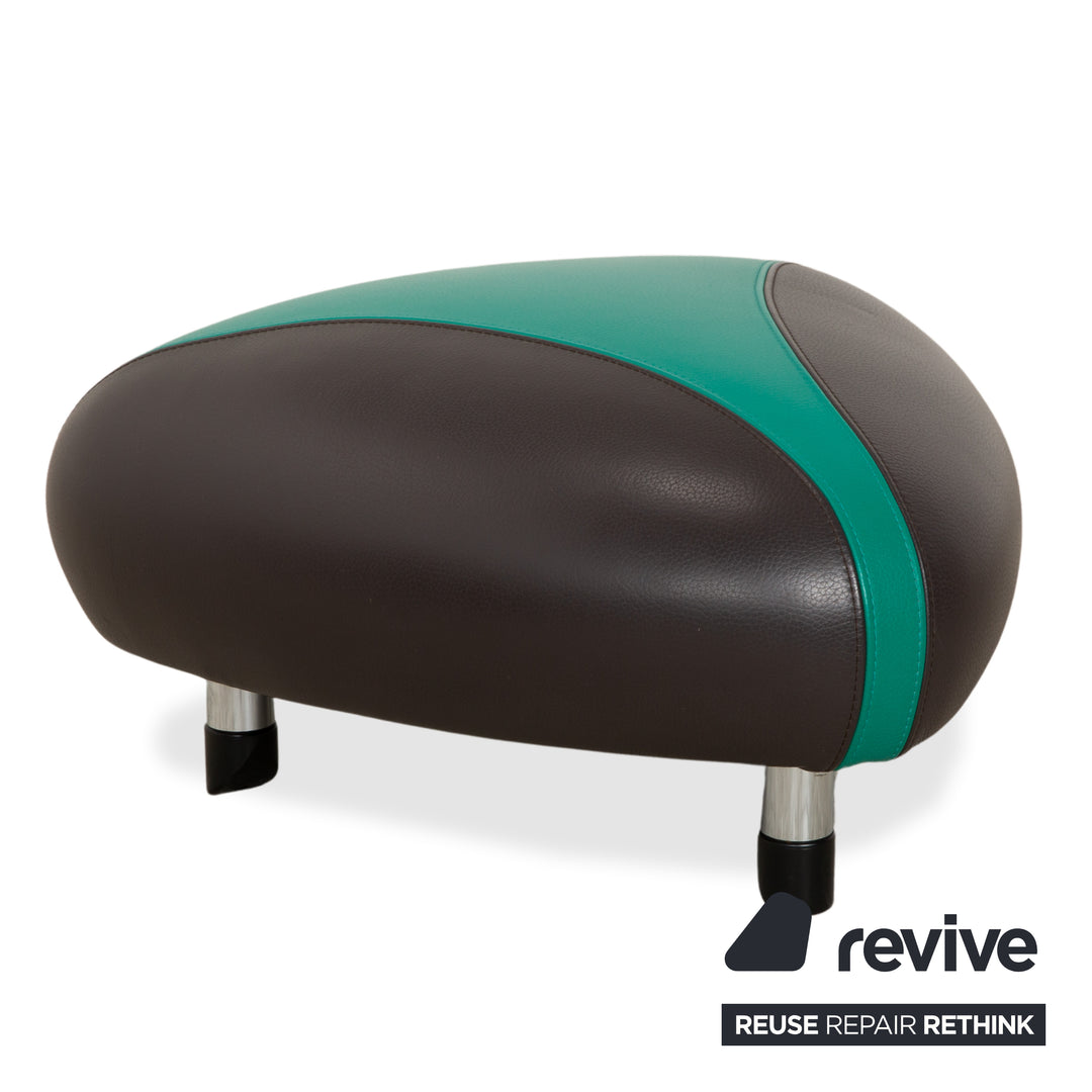 Fauteuil et tabouret en cuir Leolux Pallone, vert, gris foncé, taupe, rouge, orange