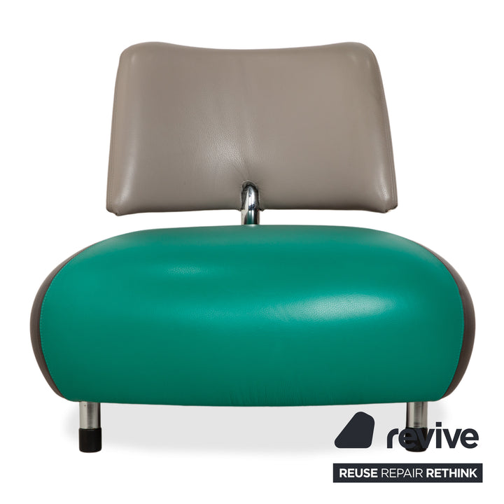 Fauteuil et tabouret en cuir Leolux Pallone, vert, gris foncé, taupe, rouge, orange