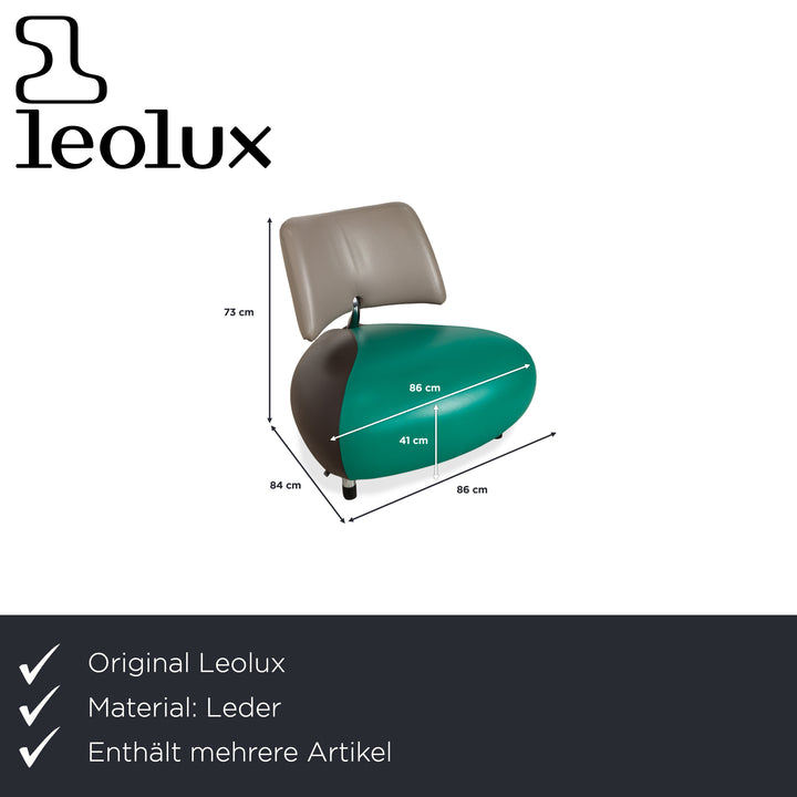 Fauteuil et tabouret en cuir Leolux Pallone, vert, gris foncé, taupe, rouge, orange