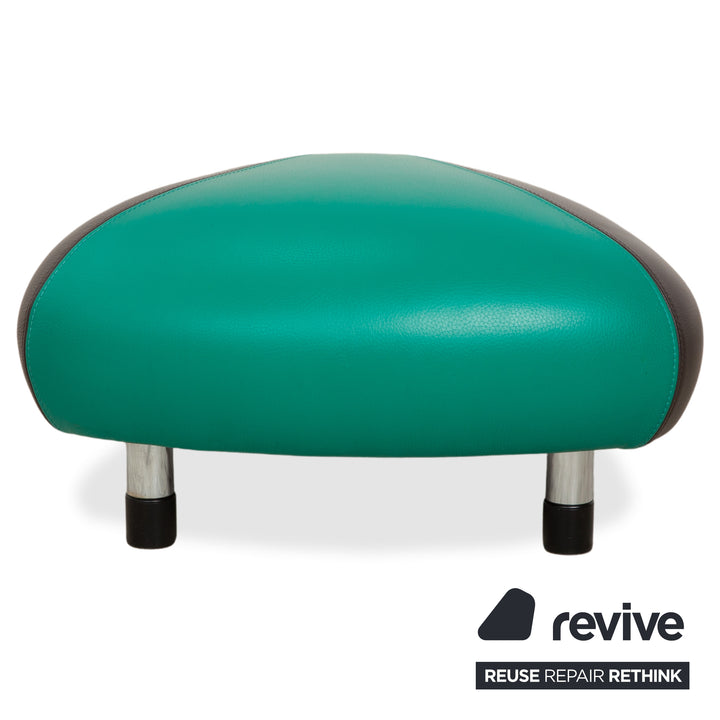 Fauteuil et tabouret en cuir Leolux Pallone, vert, gris foncé, taupe, rouge, orange