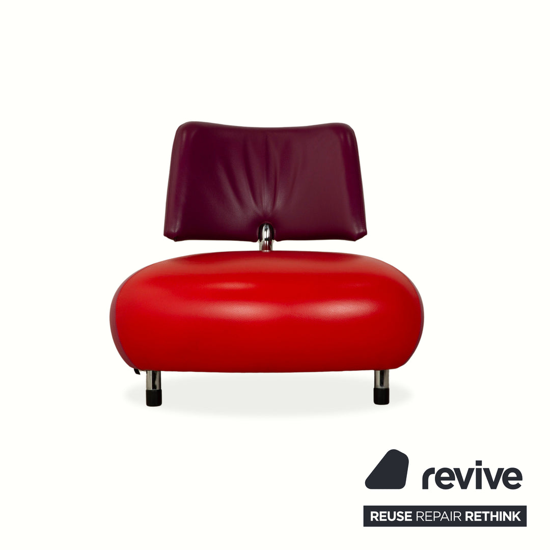 Fauteuil en cuir Pallone de Leolux, rouge, violet, style Space Age