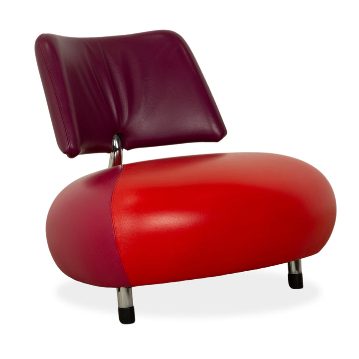 Fauteuil en cuir Pallone de Leolux, rouge, violet, style Space Age